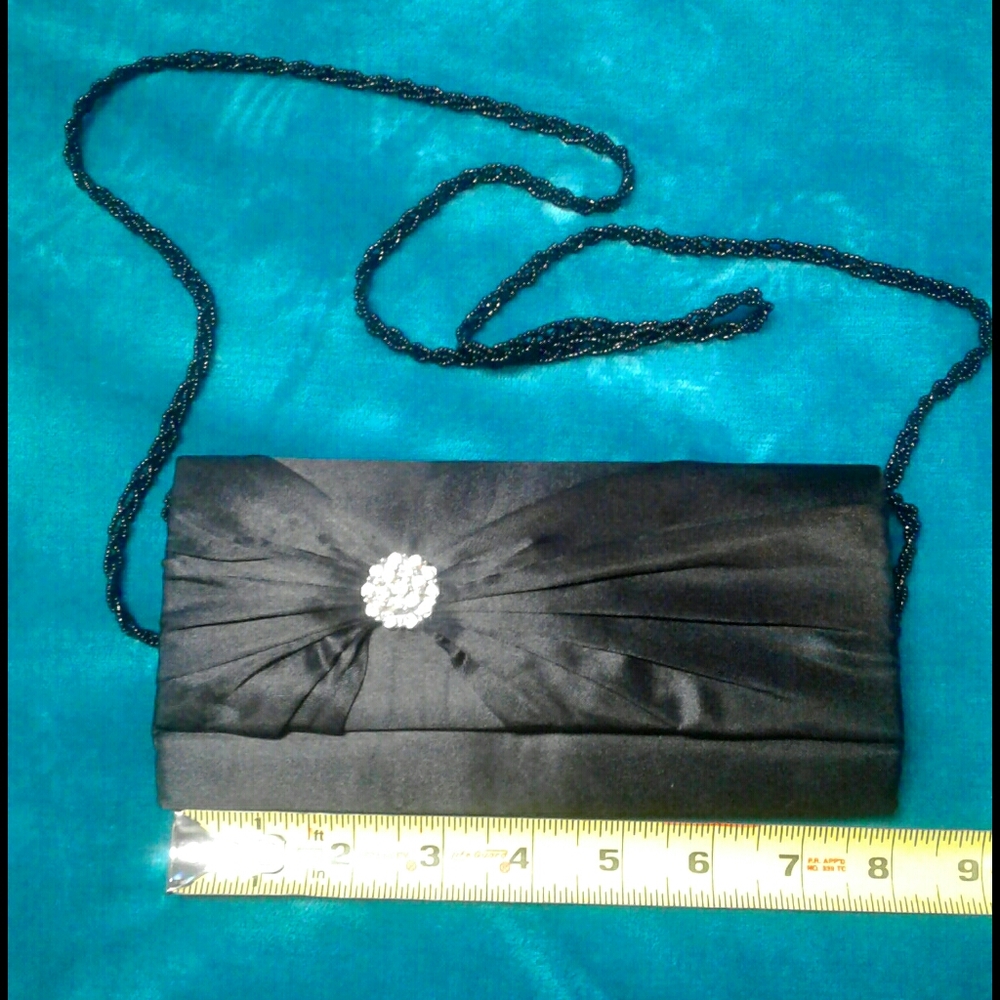 Black dressy bag with long beaded strap